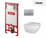 WC puodo Ravak Zante RimOFF su Soft Close dangčiu ir potinkinio rėmo Ravak Uni su satino nuleidimo klavi&scaron;u komplektas