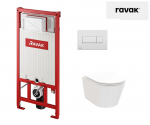 WC puodo Ravak Flow RimOFF su Soft Close dangčiu ir potinkinio rėmo Ravak Uni su baltu nuleidimo klavi&scaron;u komplektas