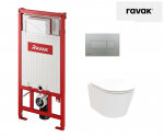 WC puodo Ravak Flow RimOFF su Soft Close dangčiu ir potinkinio rėmo Ravak Uni su satino nuleidimo klavi&scaron;u komplektas