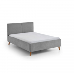 Pilkos spalvos dvigulė lova audiniu dengta su lovos grotelėmis 140x200 cm Piano &ndash; Meise M&ouml;bel