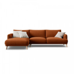 Terakotos spalvos kampinė sofa i&scaron; velveto (su kairiuoju kampu/su gultu) Naomi &ndash; Micadoni
