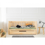 Natūralios spalvos i&scaron;traukiama vaiki&scaron;ka lova su sandėliavimo vieta su lovos grotelėmis 90x190 cm CPP &ndash; Adeko