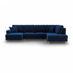 Mėlynos spalvos i&scaron; velveto sulankstoma/su sandėliavimo vieta kampinė sofa (su de&scaron;iniuoju kampu/&bdquo;U&ldquo; formos) Kyoto &ndash; Cosmopolitan Design