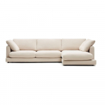 Smėlio spalvos kampinė sofa i&scaron; &scaron;enilinio audinio (su de&scaron;iniuoju kampu/su gultu) Gala &ndash; Kave Home