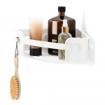 Su montavimu be gręžimo/kampinė i&scaron; perdirbto plastiko vonios lentyna baltos spalvos Flex &ndash; Umbra