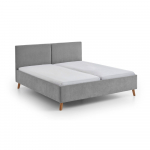Pilkos spalvos dvigulė lova audiniu dengta su lovos grotelėmis 180x200 cm Piano &ndash; Meise M&ouml;bel