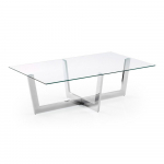 Sidabrinės spalvos kavos staliukas su stikliniu stalvir&scaron;iu 70x120 cm Plam &ndash; Kave Home