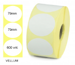 Lipnios etiketės 79x79mm. Apvalūs 600 vnt (Vellum)