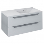 Pakabinama vonios spintelė Sapho Wave 90x45x48cm su praustuvu balta su silver oak de&scaron;ininė