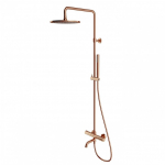 Termostatinė du&scaron;o sistema su stacionaria galva ir snapu Omnires braižyto vario spalvos