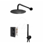 BRUMA Leaf termostatinė juodos matinės spalvos potinkinė du&scaron;o sistema 25 cm lietaus galva