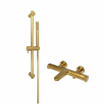 Termostatinis vonios mai&scaron;ytuvas su du&scaron;o stovu ir du&scaron;eliu SAT DARK braižyto aukso PVD spalvos