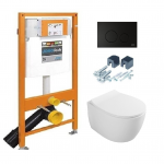 Potinkinis pakabinamo wc komplektas WERIT SWITCH juodas matinis mygtukas ir klozetas Sentimenti Rimless su slim lėtaeigiu dangčiu