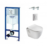 Potinkinis Grohe rėmas su chromo spalvos mygtuku ir pakabinamu wc Paula + lėtaeigis dangtis