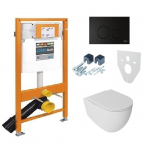 Potinkinis pakabinamo wc komplektas WERIT SWITCH juodas matinis mygtukas ir klozetas INFINITY Rimless su lėtaeigiu dangčiu