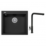 Granitinė plautuvė PLADOS ONE ON5610 juoda matinė su  juodu mai&scaron;ytuvu PLADOS VENMIXL