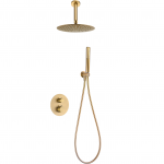 Imex Naples termostatinė potinkinė du&scaron;o sistema su lietaus galva i&scaron; lubų PVD braižyto aukso spalvos