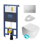 ISVEA DUREZZA potinkinis rėmas su blizgios chromo spalvos SOTTI mygtuku ir GSI Modo pakabinamas klozetas su SWIRLFLUSH&reg; nuplovimo sistema