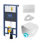 ISVEA DUREZZA potinkinis rėmas su blizgios baltos spalvos SOTTI mygtuku ir GSI Modo pakabinamas klozetas su SWIRLFLUSH&reg; nuplovimo sistema