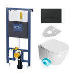 ISVEA DUREZZA potinkinis rėmas su juodos matinės spalvos SOTTI mygtuku ir GSI Modo pakabinamas klozetas su SWIRLFLUSH&reg; nuplovimo sistema