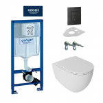 Grohe potinkinis wc rėmas su juodu mygtuku ir Pakabinamas klozetas INFINITY Rimless su lėtaeigiu dangčiu