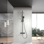 Vir&scaron;tinkinė termostatinė du&scaron;o sistema IMEX KENT ECO juodos matinės spalvos