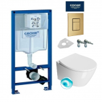 Grohe potinkinis wc rėmas braižyto aukso spalvos mygtuku ir GSI Modo pakabinamas klozetas su SWIRLFLUSH&reg; nuplovimo sistema
