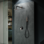 Imex Milos potinkinė du&scaron;o sistema juodos matinės spalvos su vario detalėmis