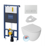 Potinkinis pakabinamo wc komplektas rėmas ISVEA DUREZZA  baltos spalvos klavi&scaron;u ir klozetas INFINITY Rimless su lėtaeigiu dangčiu