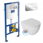 Villeroy & Boch Viconnect WC potinkinis rėmas su chromo spalvos klavi&scaron;u ir pakabinamas klozetas ISVEA INFINITY Rimless su lėtaeigiu dangčiu