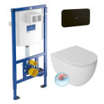 Villeroy & Boch Viconnect WC potinkinis rėmas su juodos spalvos klavi&scaron;u ir pakabinamas klozetas ISVEA INFINITY Rimless su lėtaeigiu dangčiu