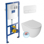Villeroy & Boch Viconnect WC potinkinis rėmas su baltos spalvos klavi&scaron;u ir pakabinamas klozetas ISVEA INFINITY Rimless su lėtaeigiu dangčiu