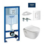 Grohe Rapid SL klozeto rėmo komplektas su baltu klavi&scaron;u ir pakabinamas wc  Creavit Paula su lėtaeigiu SLIM dangčiu