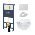 Potinkinis pakabinamo wc komplektas rėmas ISVEA DUREZZA  baltos spalvos klavi&scaron;u ir klozetas Peonia su RIMLESS technologija, su SLIM lėtaeigiu dangčiu