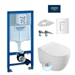 Grohe Rapid SL klozeto rėmo komplektas su baltu klavi&scaron;u ir pakabinamas klozetas Sentimenti Rimless 36x51cm, su slim lėtaeigiu dangčiu