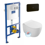 Villeroy & Boch Viconnect WC potinkinis rėmas su juodos spalvos klavi&scaron;u ir Pakabinamas klozetas ISVEA  Sentimenti Rimless 36x51cm, su slim lėtaeigiu dangčiu