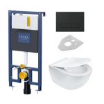 Potinkinis pakabinamo wc komplektas rėmas ISVEA DUREZZA  juodos matinės spalvos klavi&scaron;u ir klozetas Peonia su RIMLESS technologija, su SLIM lėtaeigiu dangčiu