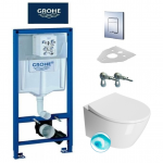 Grohe potinkinis wc rėmas chromo spalvos mygtuku ir GSI Modo pakabinamas klozetas su SWIRLFLUSH&reg; nuplovimo sistema