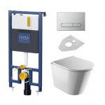 Potinkinis pakabinamo wc komplektas rėmas ISVEA DUREZZA  chromo spalvos klavi&scaron;u ir klozetas Omnires Tampa Rimless su lėtaeigiu dangčiu