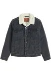 LEVI'S &reg; Demisezoninė striukė 'Levi's x Justin Timberlake Type 3 Sherpa Trucker' juodo džinso spalva / natūrali balta