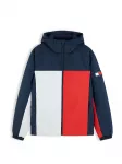 Tommy Jeans Demisezoninė striukė tamsiai mėlyna jūros spalva / raudona / balta