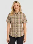 deproc Funkcinė palaidinė 'Outdoorbluse Copper Damen Kurzarmbluse kariert Funktionsbluse' alyvuogių spalva