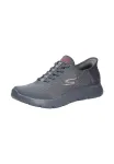 SKECHERS Batai be rai&scaron;telių 'Go Walk Flex - Hands Up' tamsiai pilka / tamsiai raudona / balk&scaron;va
