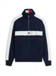 Tommy Jeans Megztinis be užsegimo 'Colour-blocked Quarter-zip Relaxed' tamsiai mėlyna / raudona / balta