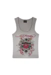 Ed Hardy Palaidinė be rankovių 'In Memory Of When I Cared' pilka / žalia / tamsiai raudona / juoda