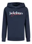 Jack & Jones Junior Megztinis be užsegimo 'JJTom' tamsiai mėlyna jūros spalva / raudona / balta