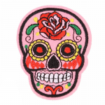 Antsiuvas medžiaginis Skull Light Pink; 7.5x5.5cm