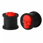 Auskarai tuneliai silikoniniai kam&scaron;čiai Skull Black Red, 2vnt; 8mm, 10mm, 12mm, 14mm