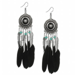 Auskarai Bohema Black Feathers; 2vnt