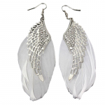 Auskarai White Wings Feathers; 2vnt